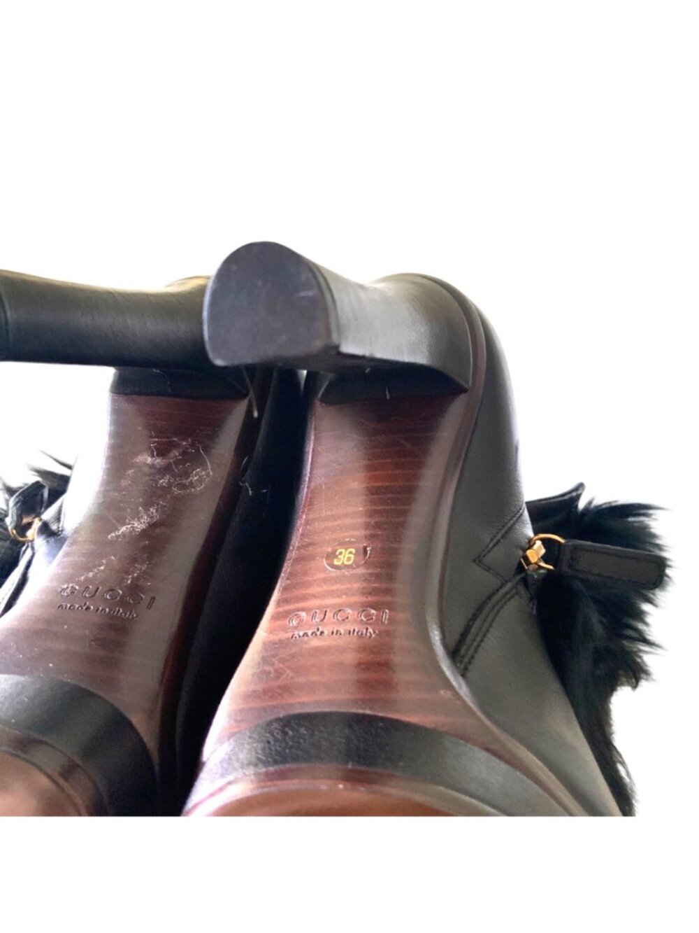 Gucci Womens Black Leather & Alpaca Fur Platform Ankle Boots Size 36 With Box - Picture 10 of 14